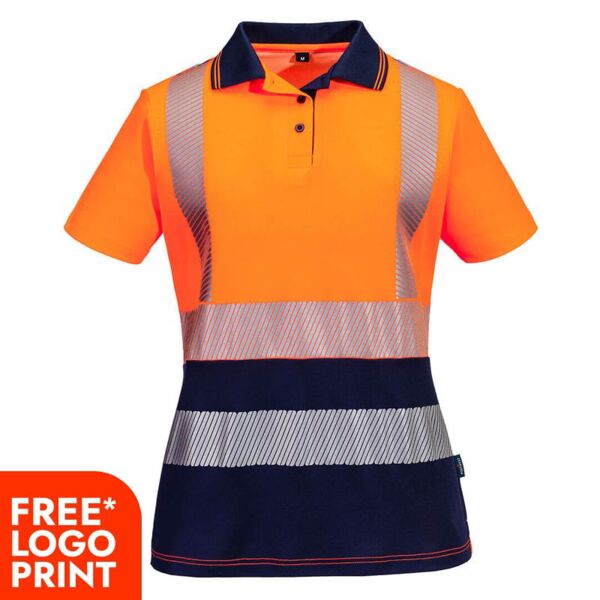 Womens Hi Vis Cotton Comfort Contrast Short Sleeve Polo Shirt Thumbnail
