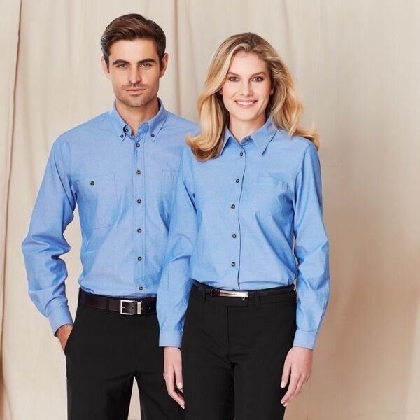 Mens Wrinkle Free Chambray Long Sleeve Shirt Thumbnail